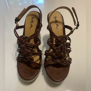 Mia Brown Wedge Sandals, Size 10